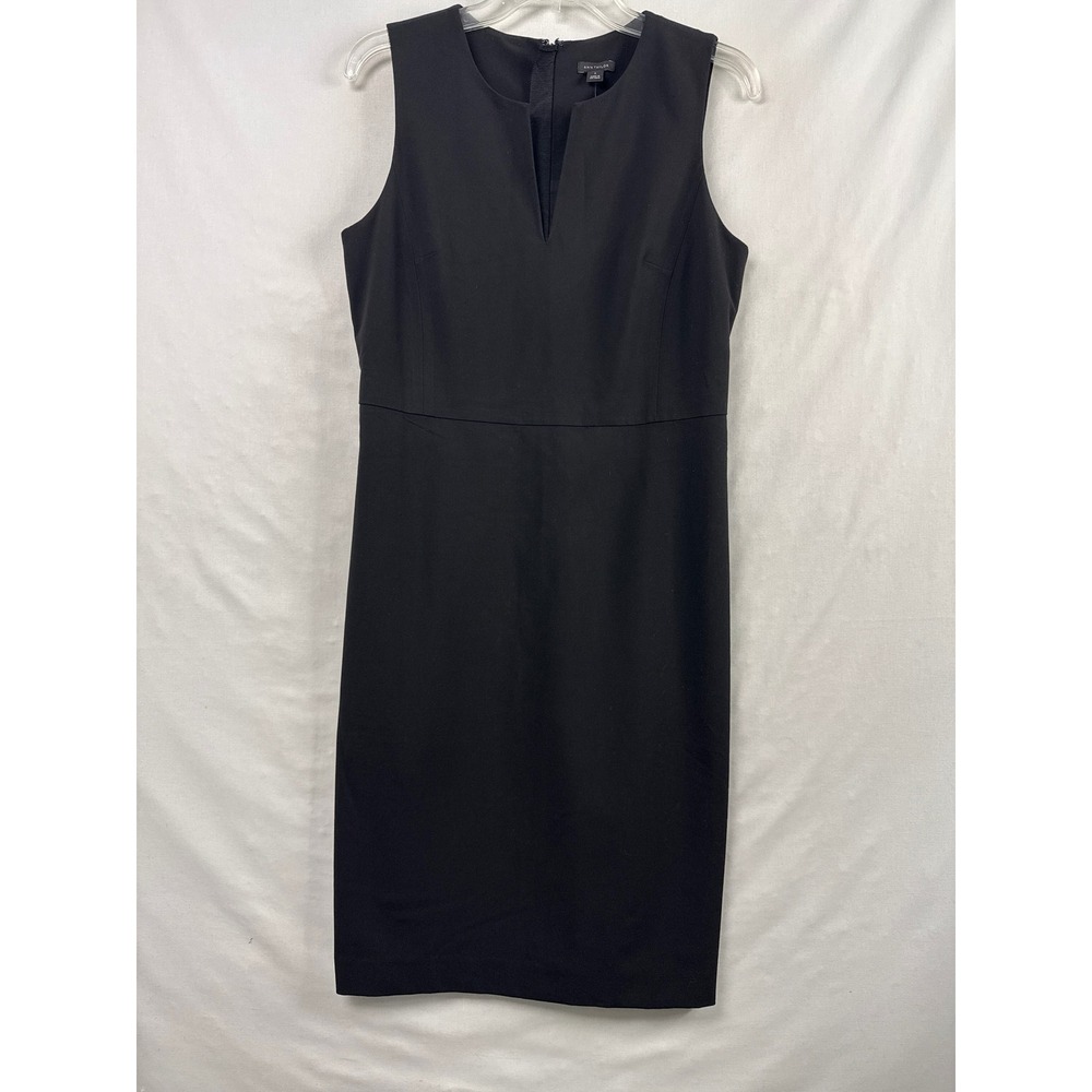 Ann Taylor Sheath Dress Women 6 Black Notched V-Neck Sleeveless Lined Stretch